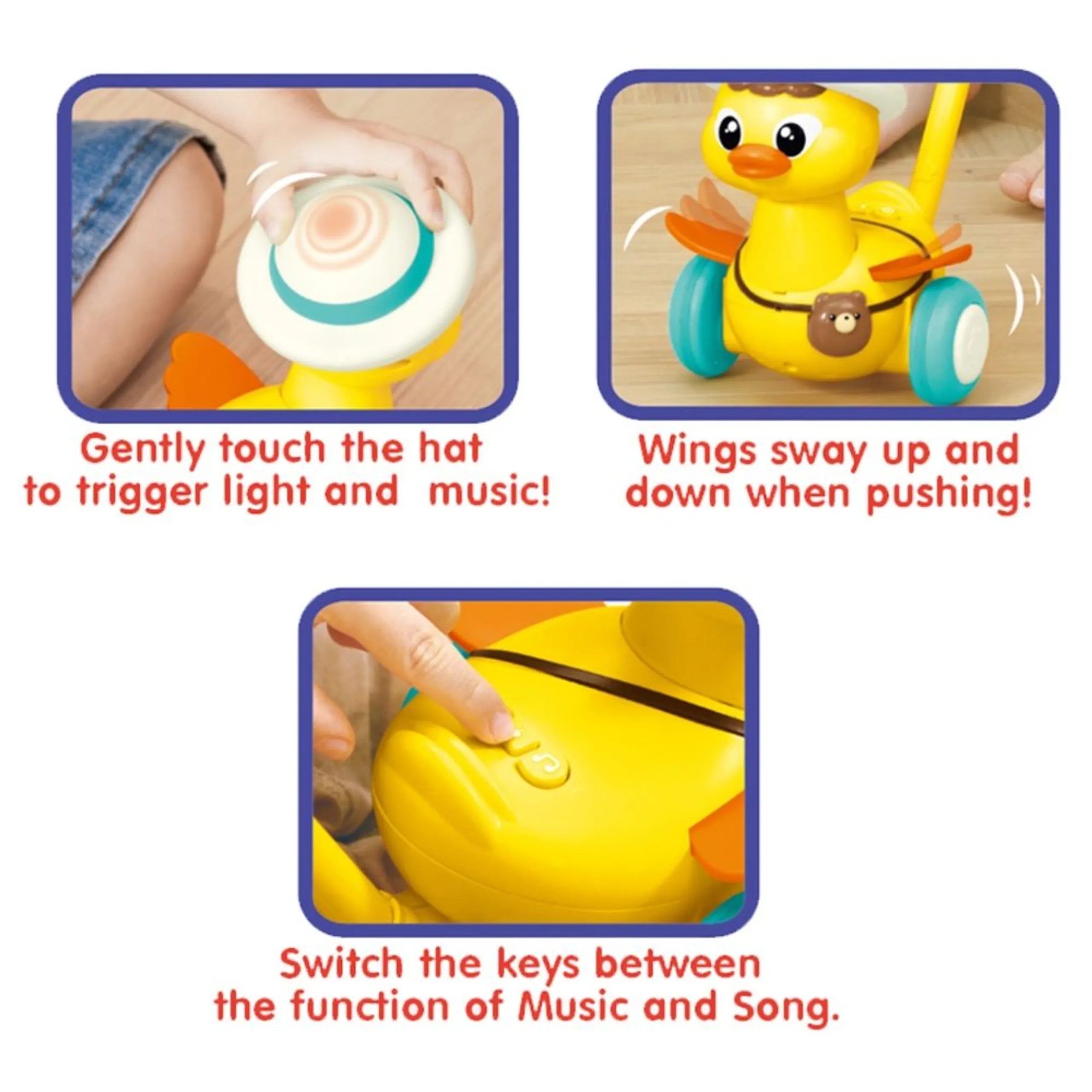 Duck Push Walking Toy - With Stick Yellow