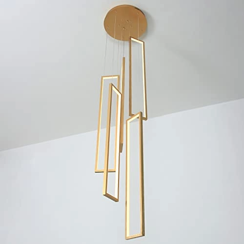 5 Lights Modern LED Dimmable Stairs Chandelier - Brush Gold 100 watts Remote Control