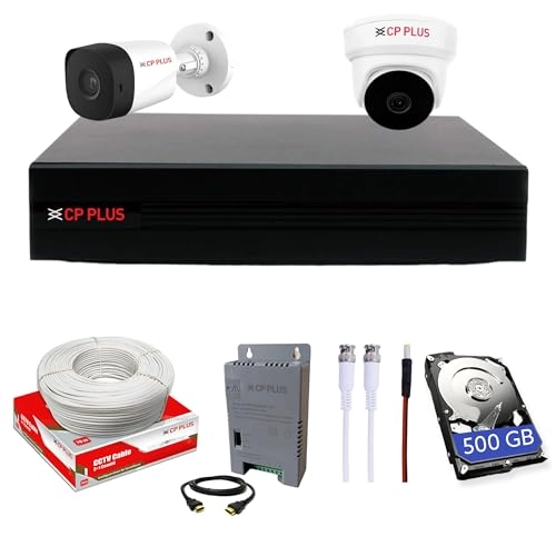 4 Channel 5MP HD DVR + 5 MP Outdoor Camera + 5 MP Indoor Camera + 4 Channel Power Supply + CCTV Cable Bundle + 500 GB Hard Drive + BNC & DC Connectors - 500GB 4 channels