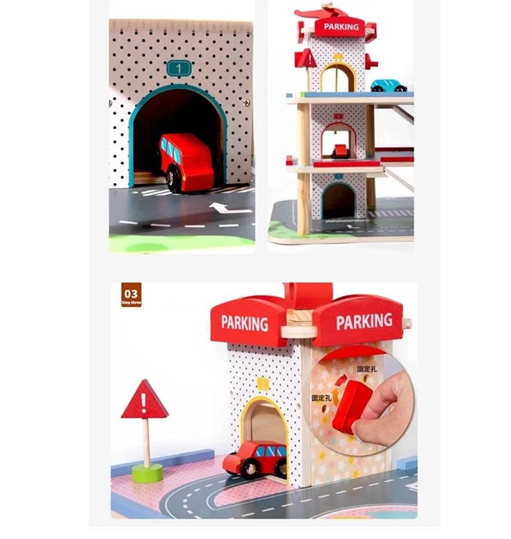 3 Level Engaging Wooden Parking Play Set