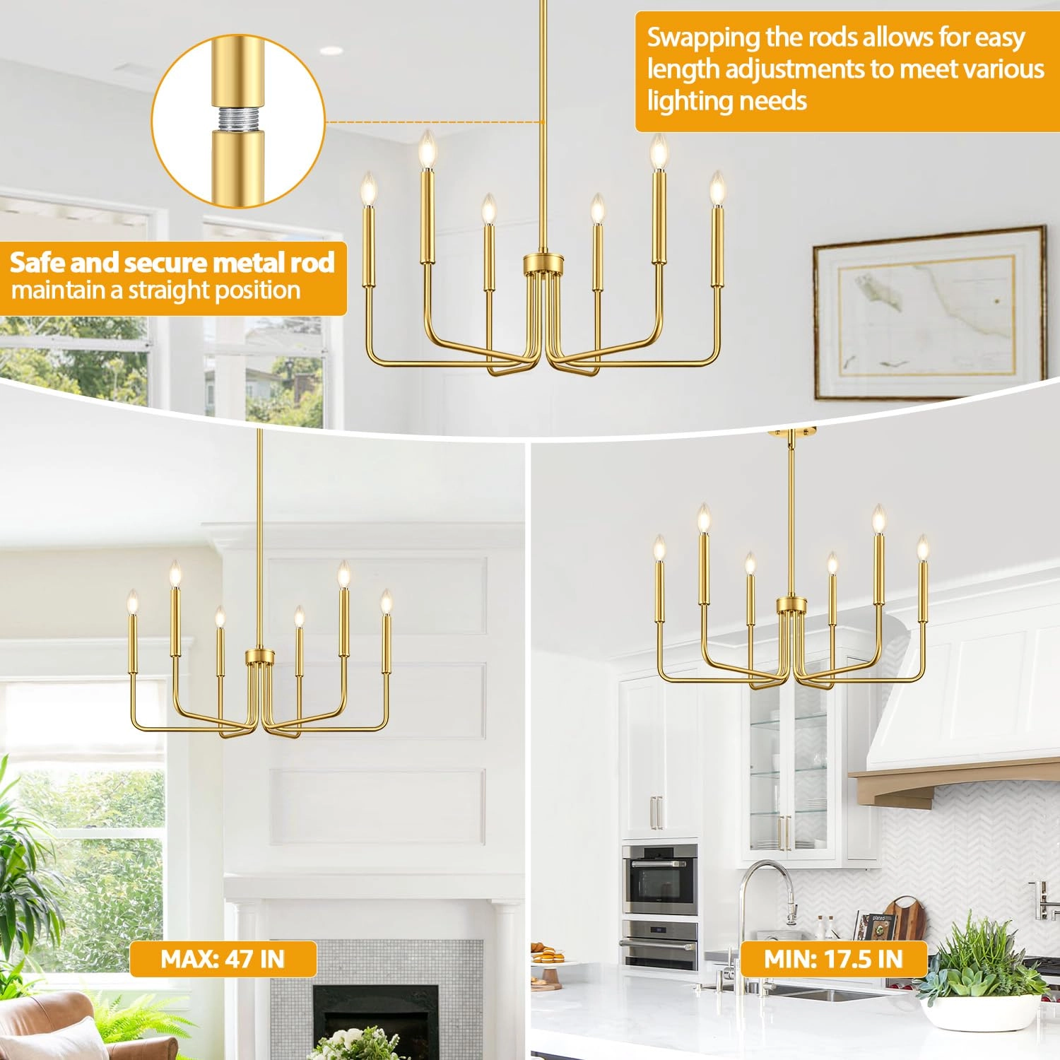6-Light Farmhouse Chandelier - Black Indoor
