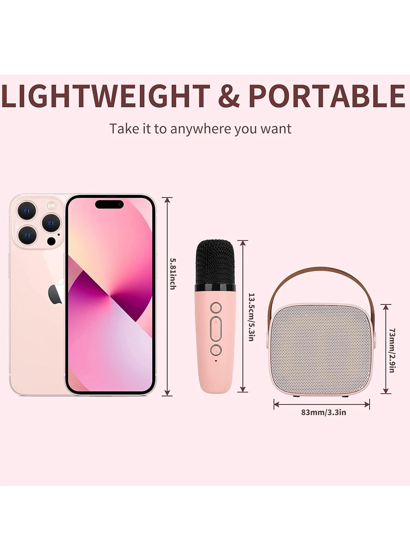 Mini Karaoke Machine - Portable Bluetooth Speaker 2 Wireless Microphone LED Lights