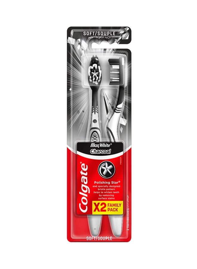 Colgate Charcoal Whitening Toothbrush - Soft 2-Piece Pack