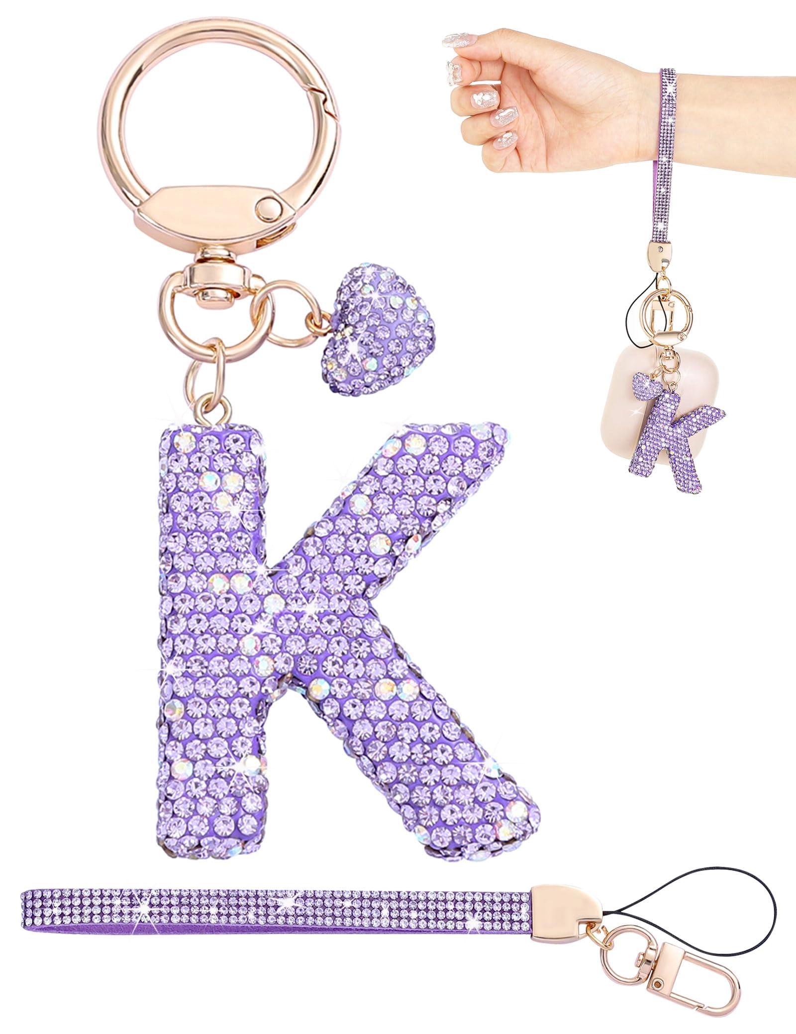 Initial Keychain - L Purple Rhinestone