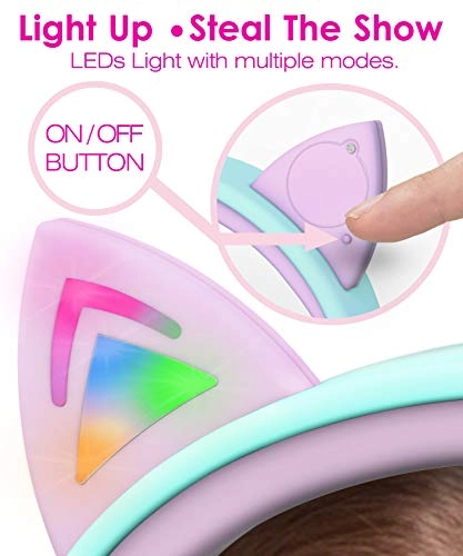 Kids Headphones with LED Cat Ears Wired Headphone