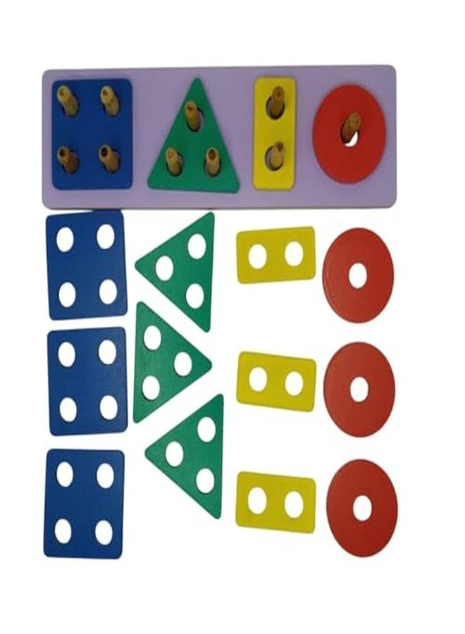 Wooden Shapes & Column Matching Toy - Multicolor Shape Sorter Stacking Puzzle