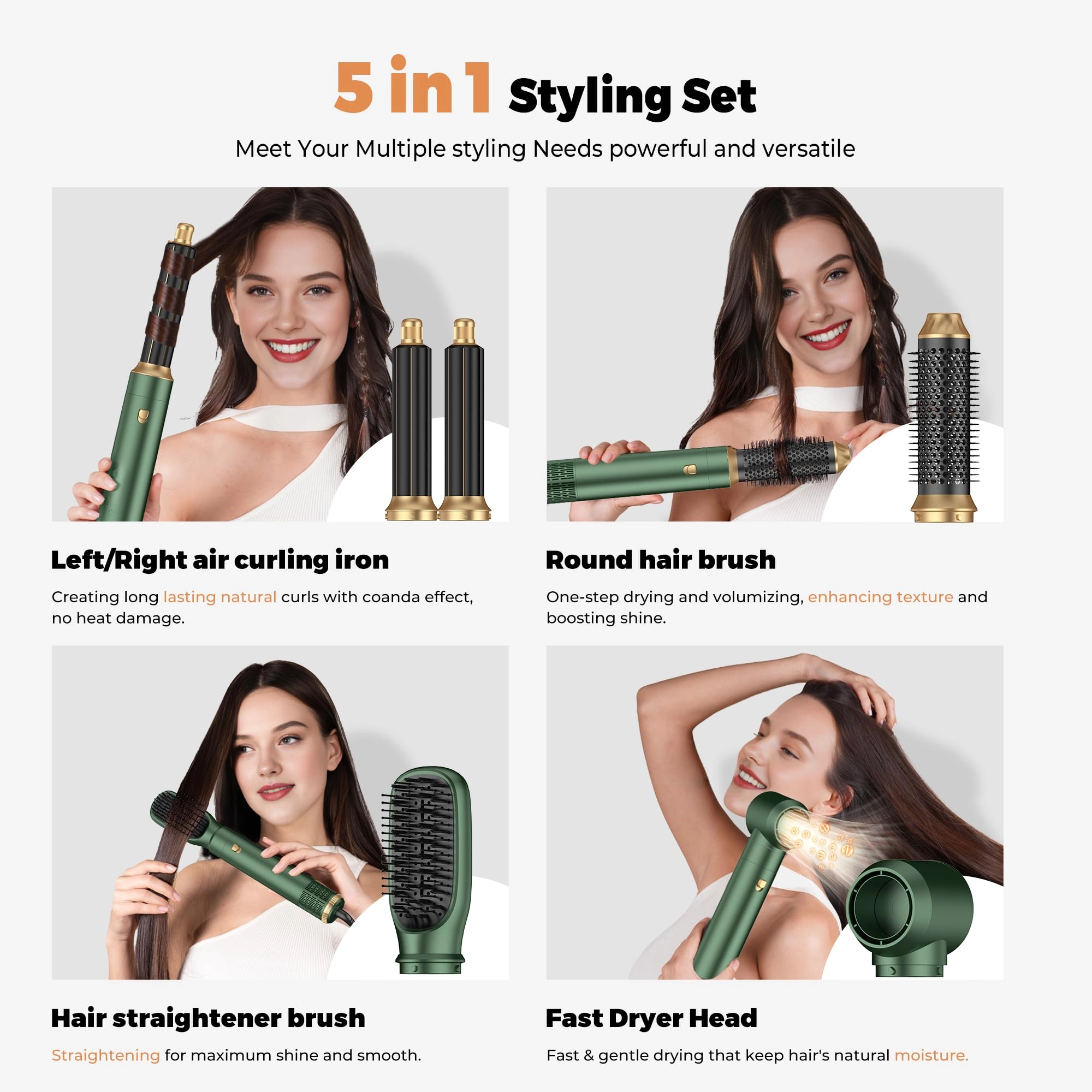 5 in 1 Hair Dryer Brush Set - Gold 700 watts