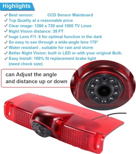 720P Brake Light Reversing Camera - Night vision 1280 x 720 pixels