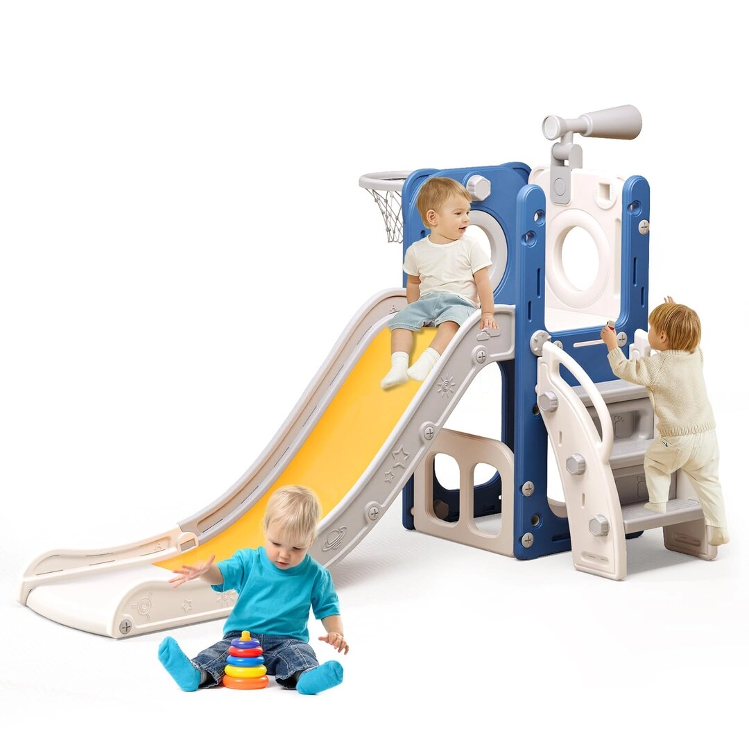 Baotree 6 in 1 Toddler Slide - Indoor Outdoor Ball & Hoop
