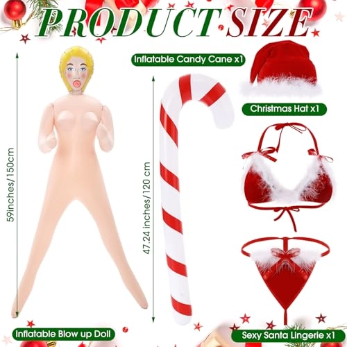 Blow up Mannequin - 59 inches + Lingerie Set - Alice + Inflatable Candy Cane - 47.24 inches
