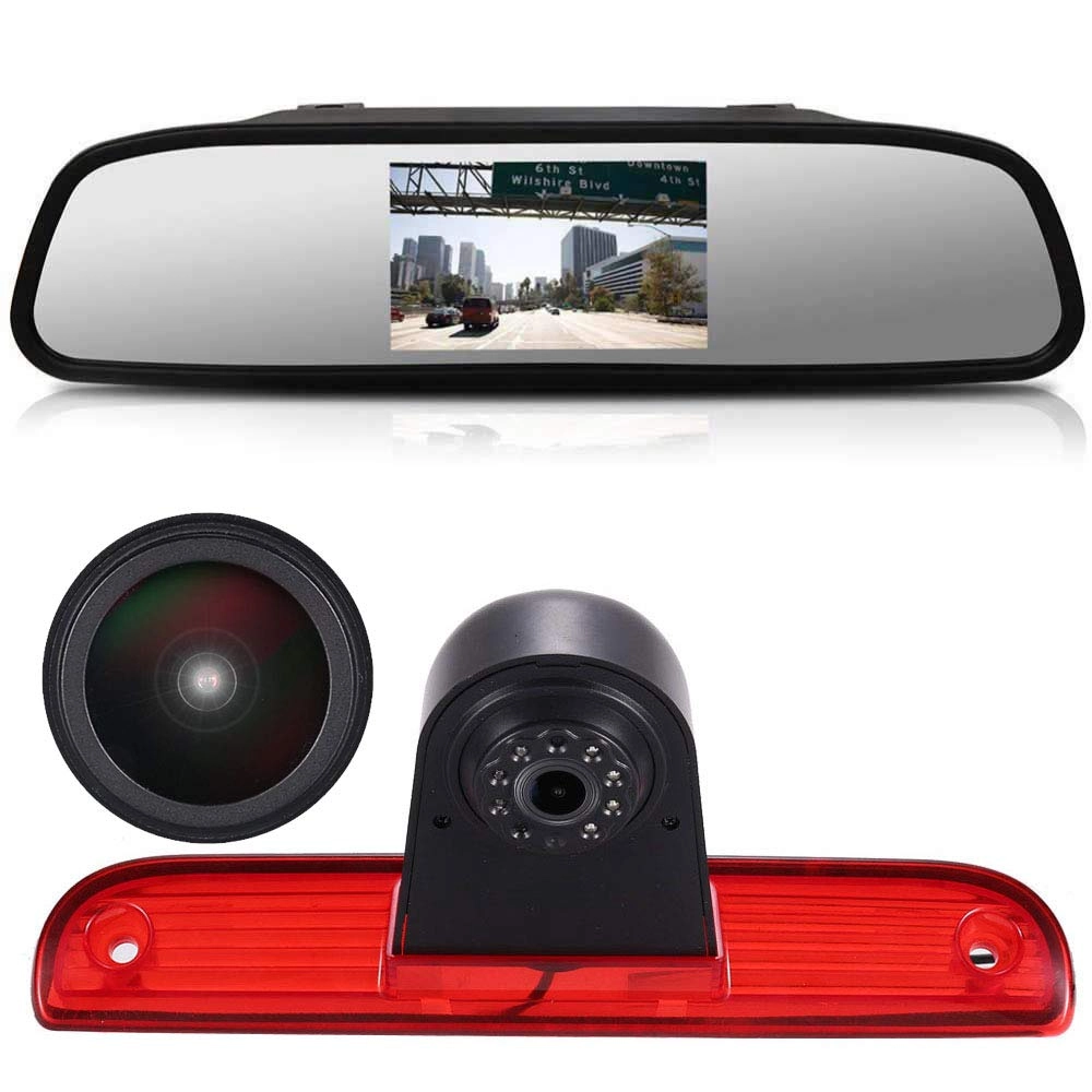 Rear View Mirror Monitor - 4.3 Inch Wired + Brake Light Camera - 1280 x 720 Night vision