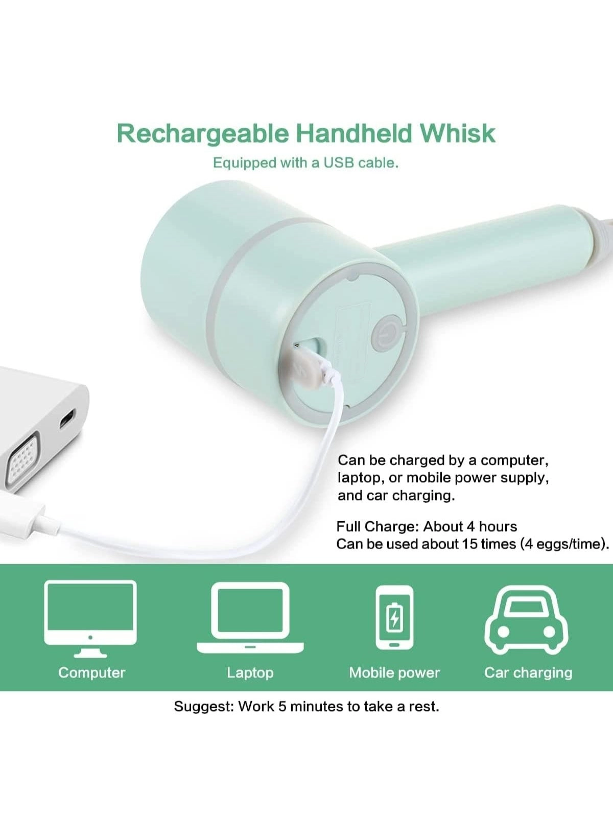 Electric Hand Mixer - 3-in-1 Cordless USB Rechargeable