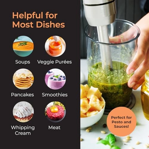 Immersion Blender Handheld - 8 Speed Stainless Steel 3 in 1