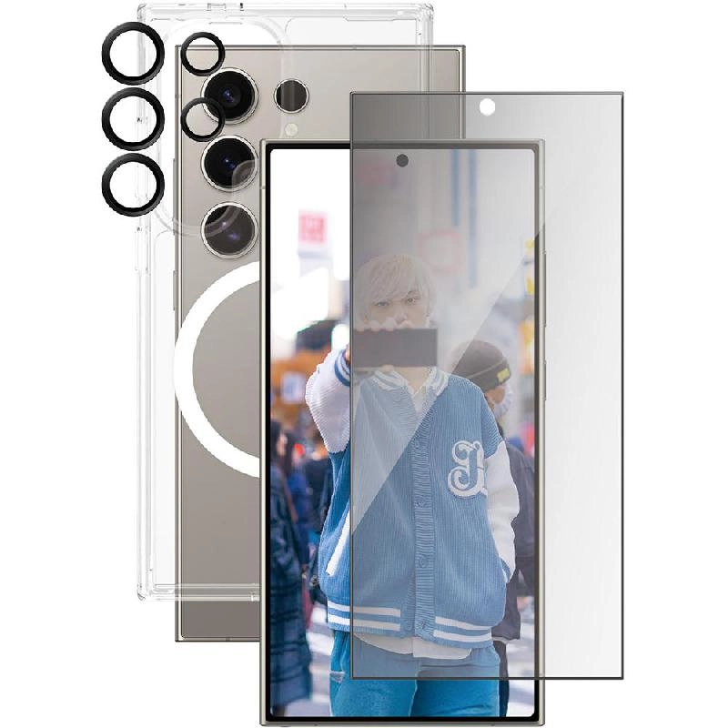 PanzerGlass Privacy Screen Protector + Urban Combat Case + Hoops Camera Lens Protector Smartphone Case for Samsung Galaxy S25 Ultra