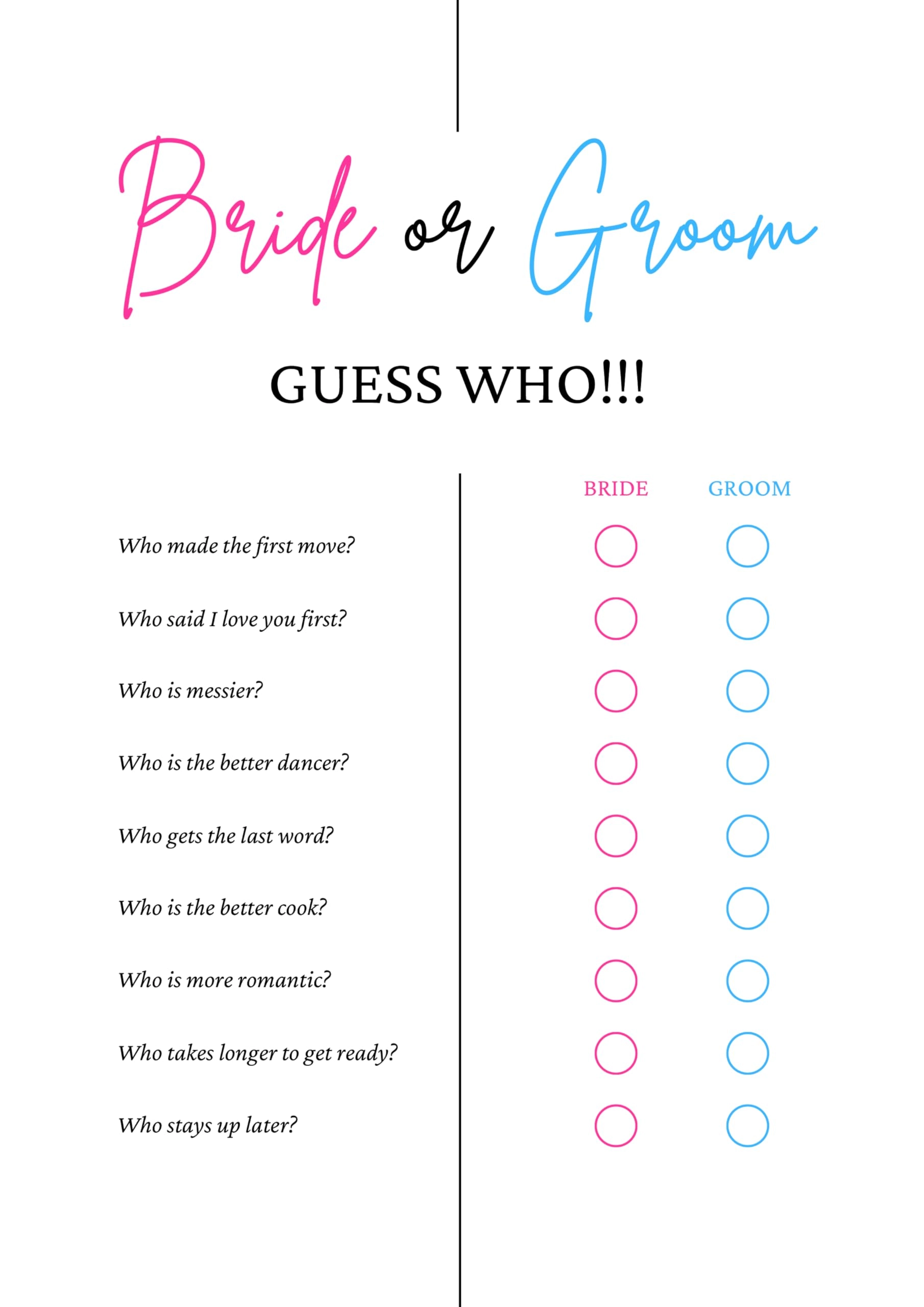 Custom Label Design Ltd Bride or Groom Guess Who Game Cards - English Adult 10