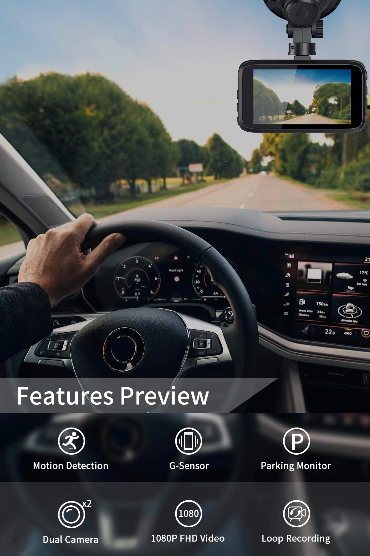 Dash Cam Front and Rear - 1080P FHD