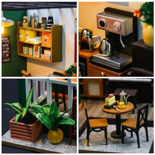 Miniature Wooden Dollhouse Building Kit - 3D Mini Coffee House
