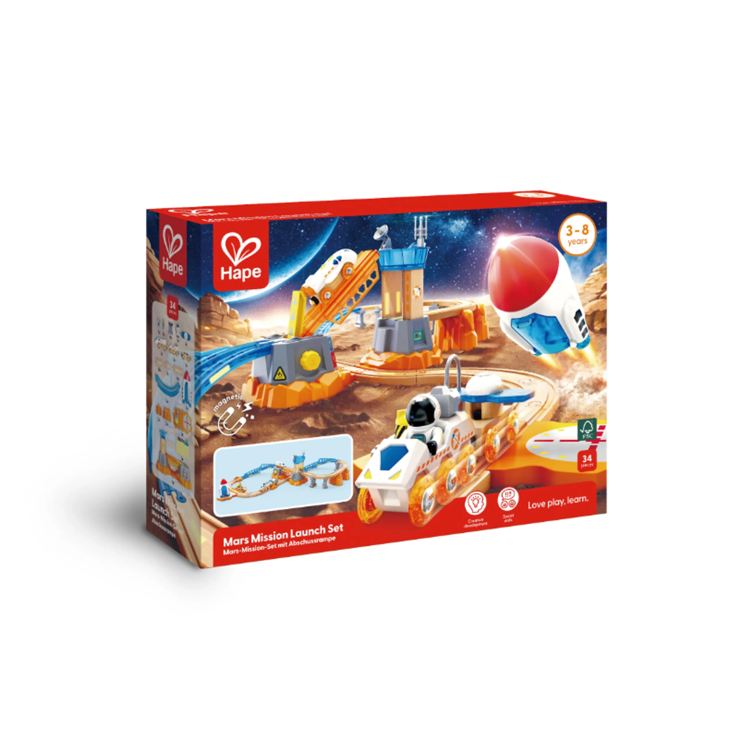 Hape Mars Space Mission Launch Railway Train Playset - 34 Pcs