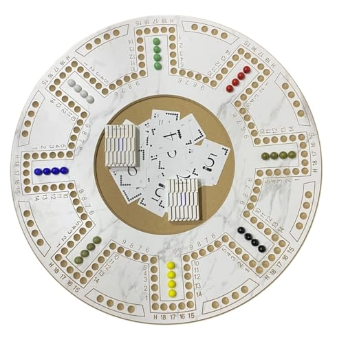 Marble-Style Double-Sided Game Board - 8-10 players coloured marbles playing cards