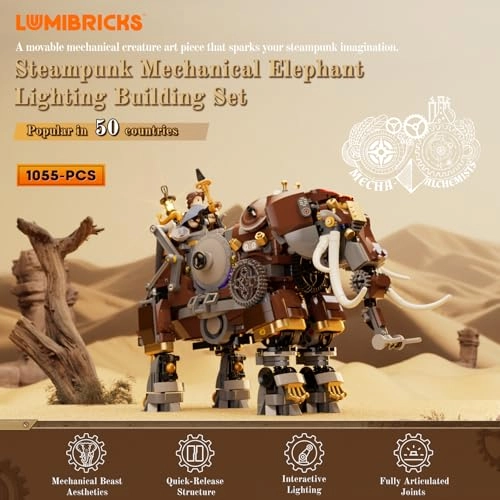 Steampunk Mechanical Elephant - 1700+ blocks LED Light