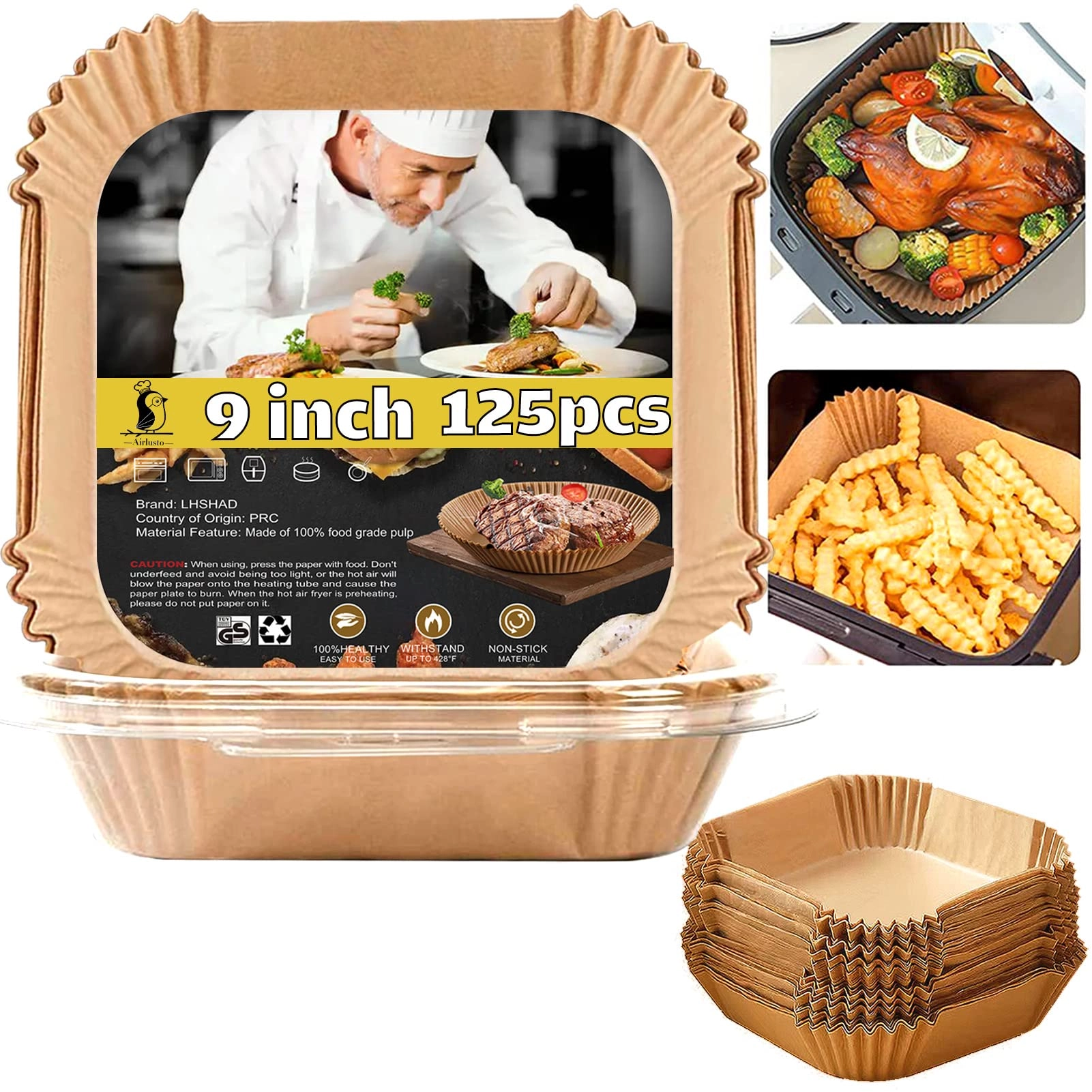 LHSHAD Air Fryer Disposable Paper Liner - Wood Pulp 125 Pcs