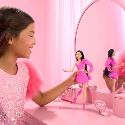 Barbie Deluxe Style Doll - Glittery Prosthetic Leg Black Hair Pink Top And Skirt Set Ages 4+