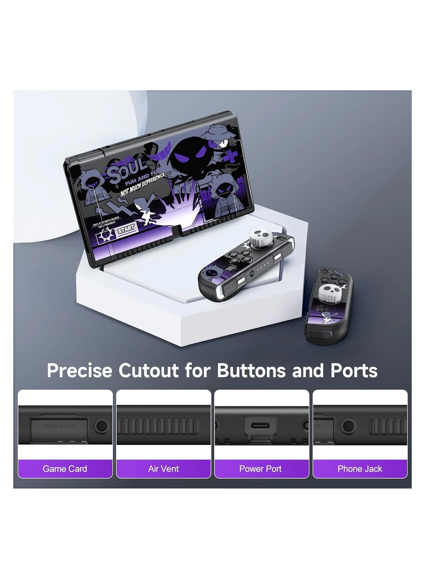 Nintendo Switch OLED Case - Ergonomic Comfort Grip TPU 2x Skull Joystick Caps