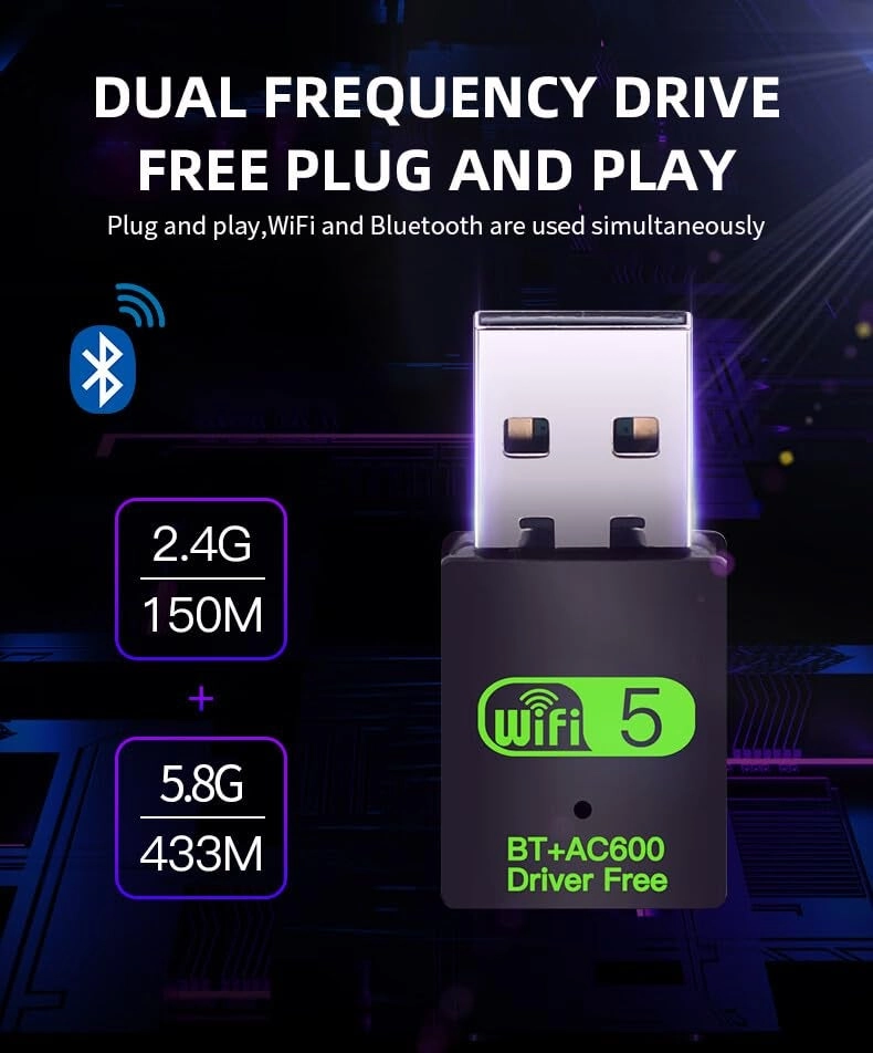 USB WiFi and Bluetooth Adapter - 2.4Ghz/5.8Ghz USB