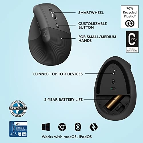 Lift Vertical Ergonomic Mouse - Wireless