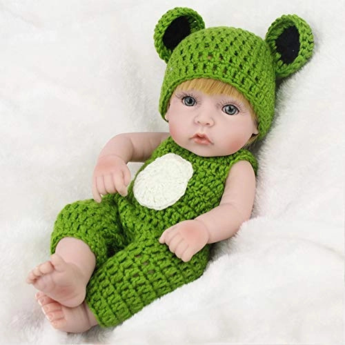 Reborn Baby Doll - 10 inch 25 cm soft silicone boy blonde green knit jumpsuits