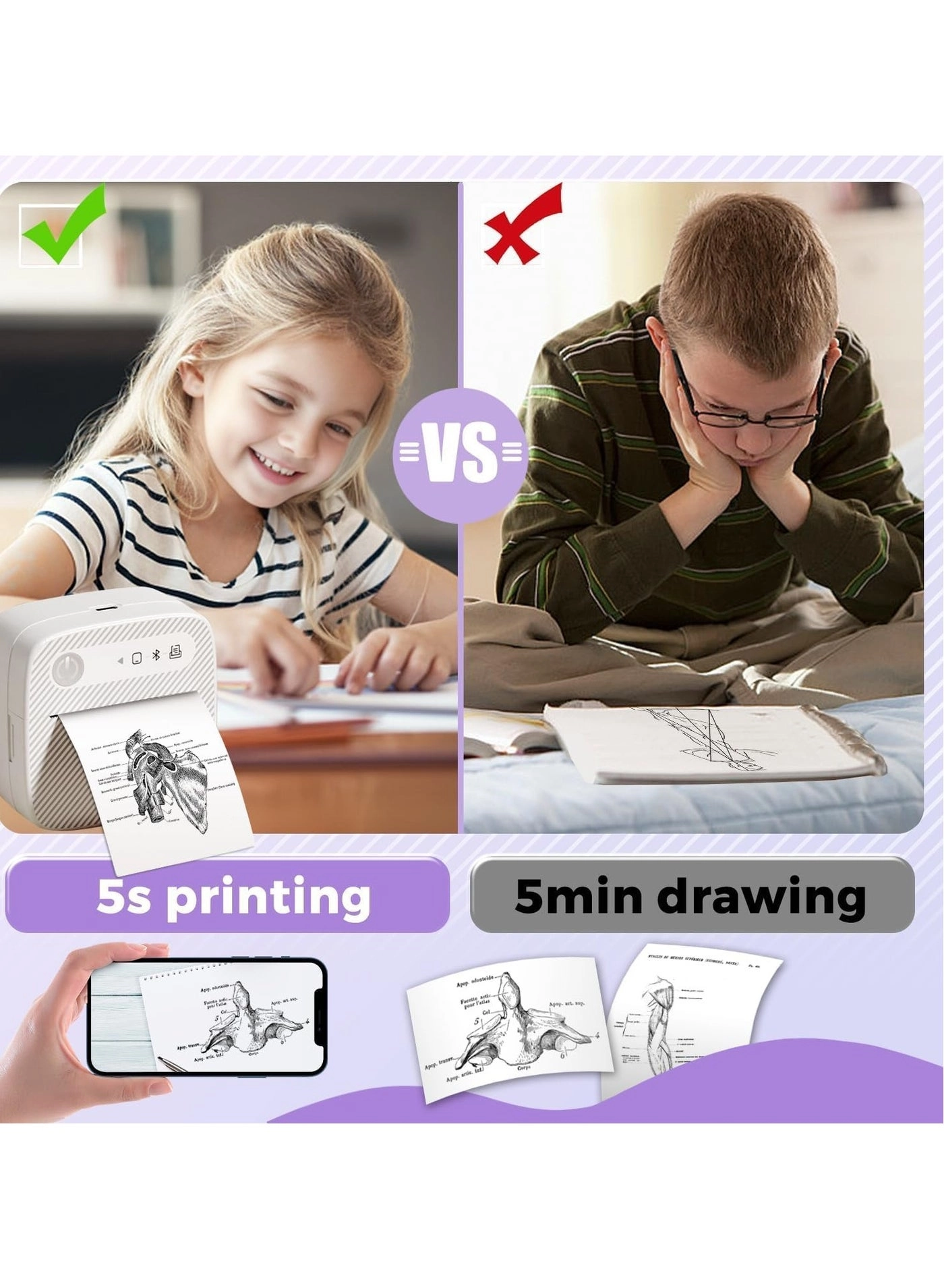 Bluetooth Mini Label Printer - Inkless Thermal 30mm