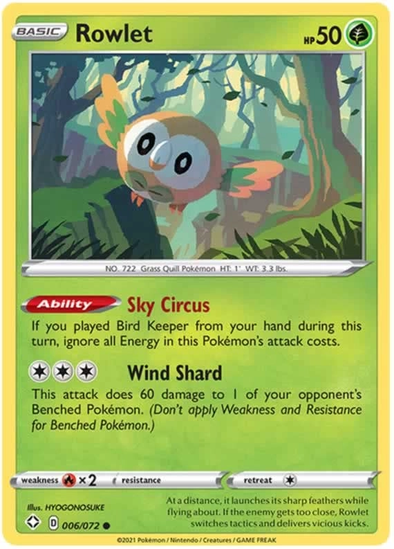 Pokémon Pokemon Rowlet 006/072 - English 1pcs + Toploader