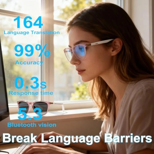 Ai Translator Smart Glasses - 164+ Language Translation AI Chat Deepseek R1 & Gemini-2.5