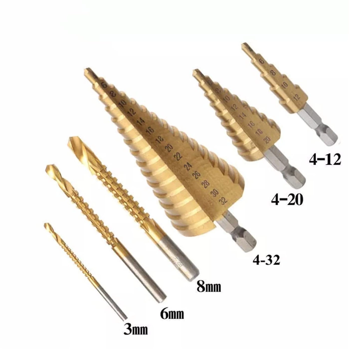 Triangular shank step drill - HSS 3pcs + Saw drill - Titanium plating 3pcs