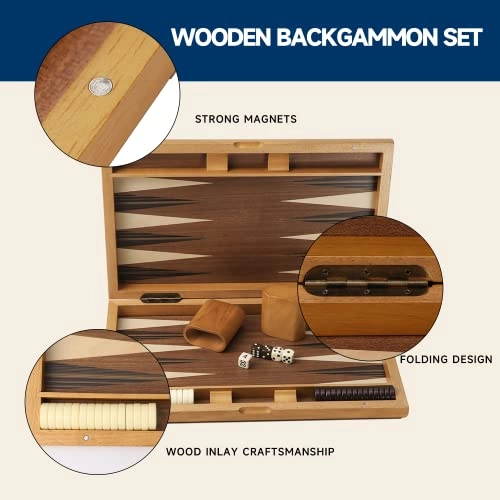 Wooden Folding Inlay Backgammon - Premium Double Stripe