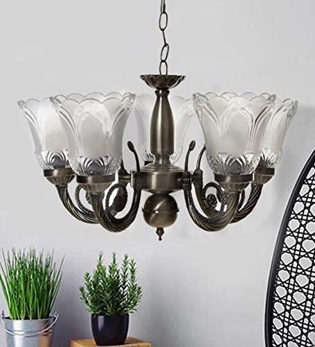 Antique Brass Chandelier - 5-lamp E27 Brass Glass