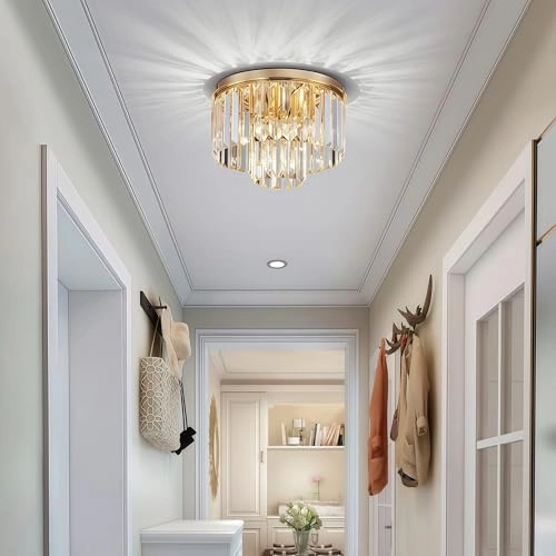 Crystal Chandelier - D30 x H24 cm E14 Socket 3 Bulbs Gold Finish