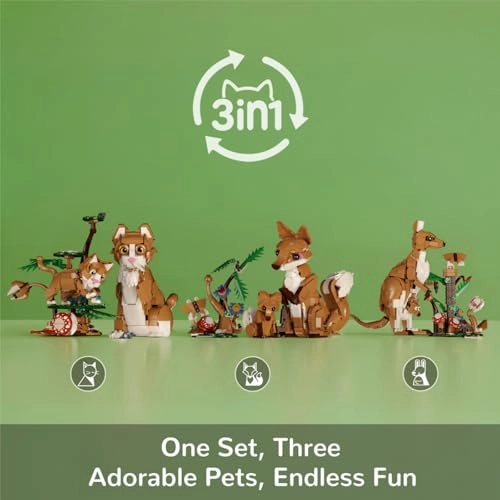 3-in-1 animal family building blocks - Cat, Fox & Kangaroo 1035 pcs