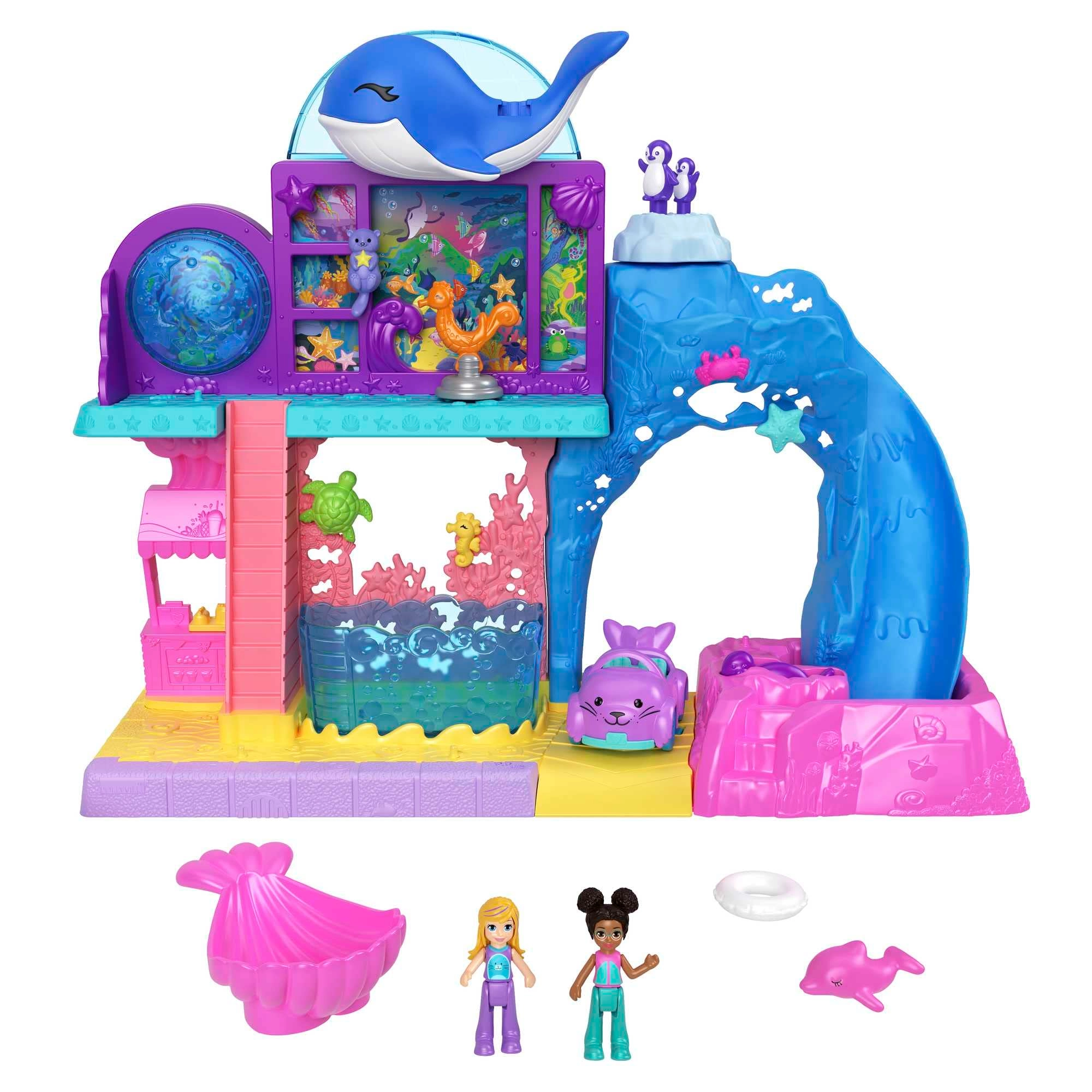 Mattel Pollyville Aquarium Set - 2 Dolls 11 Accessories Ages 3+