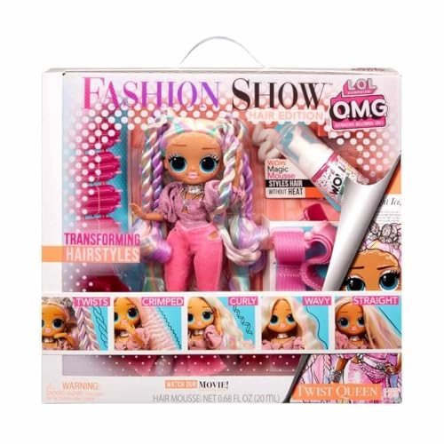 Fashion Show Hair Edition Twist Queen Doll - 10-inch Transforming Hair Ages 4+