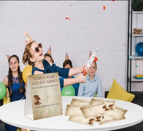 What’s Your Cowboy Name Game - 30 nametag stickers 1 standing sign