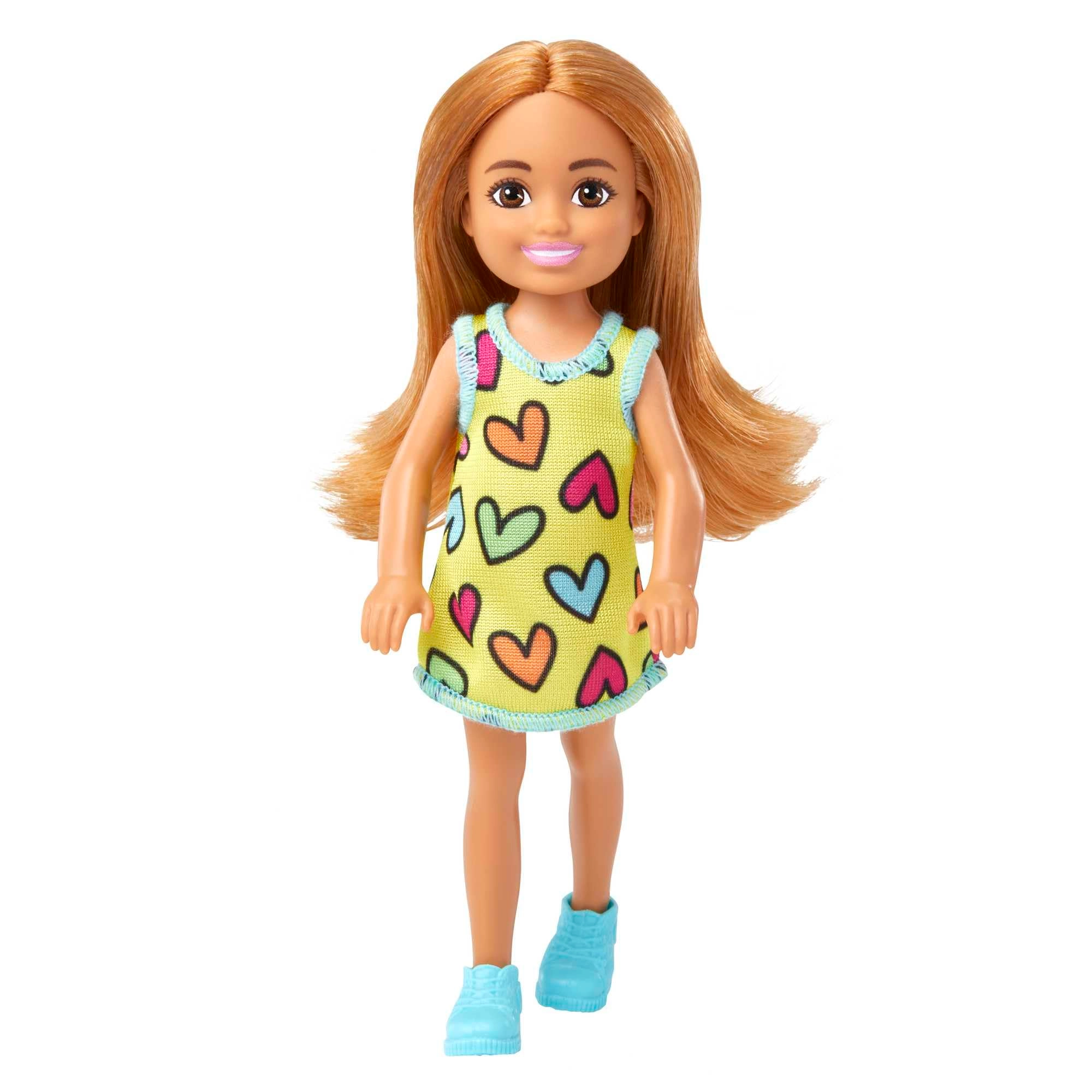 Barbie Chelsea Small Doll - 6-inch Blonde Ponytail Yellow Heart-Print Dress Ages 3+