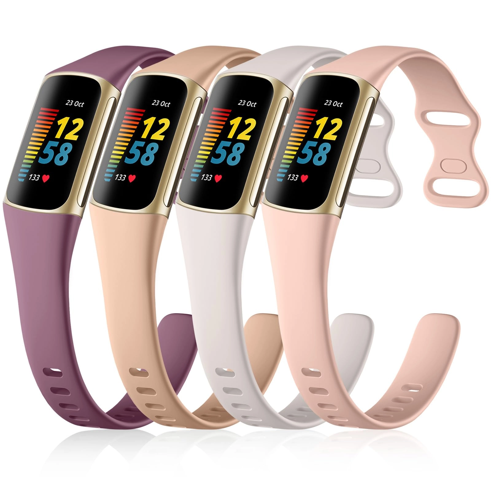 Soft Silicone Slim Watch Band for Fitbit Charge 5/Charge 6 - Black/Slate/Navy Blue/Pine Green