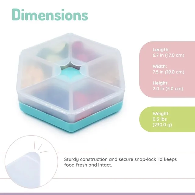 6 Compartment Hexagon Snackle Box - Blue 3+