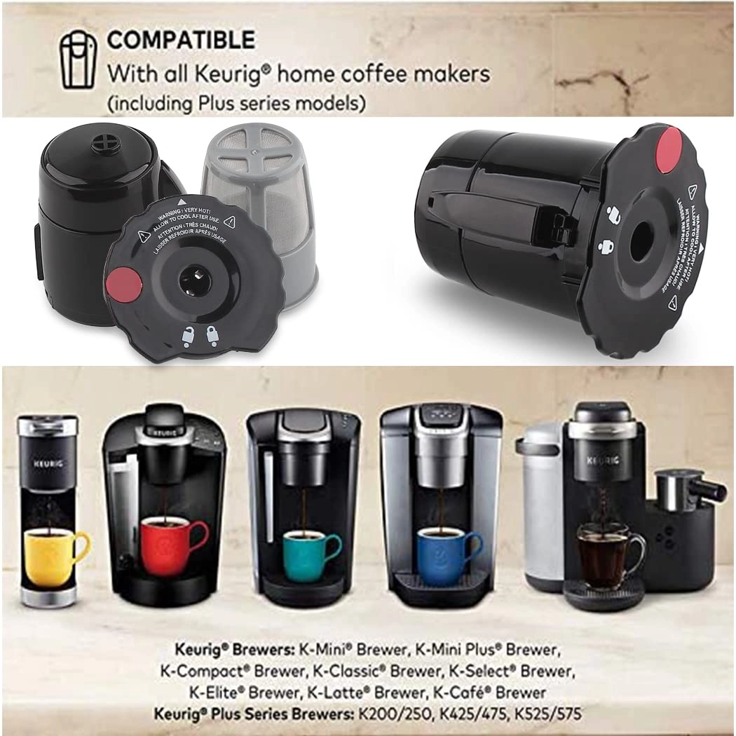 K250 Reusable Coffee Filter - Compatible with Keurig K-Cup Black 2 Filters