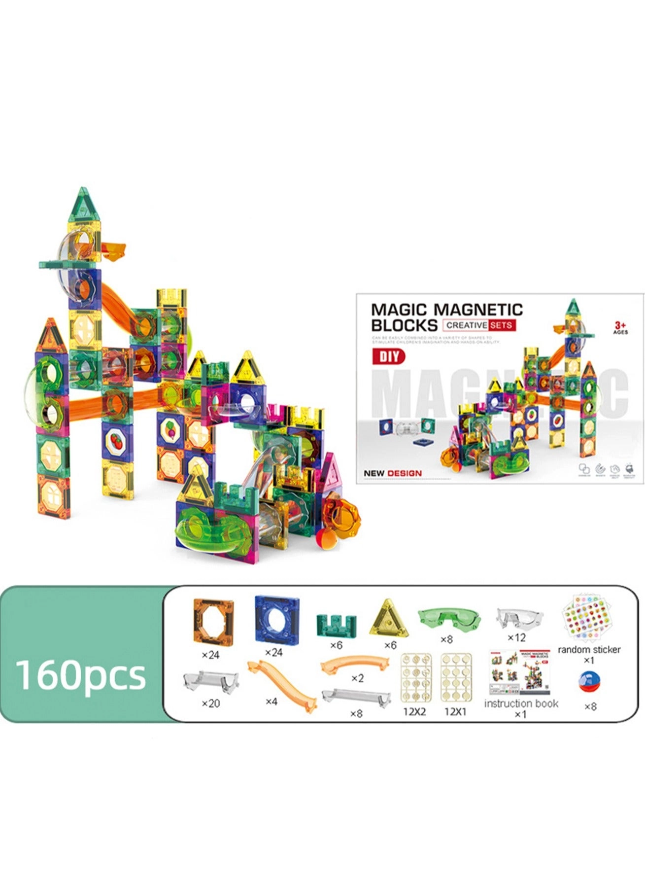 Slide Ball Magnetic Blocks - 160 pcs