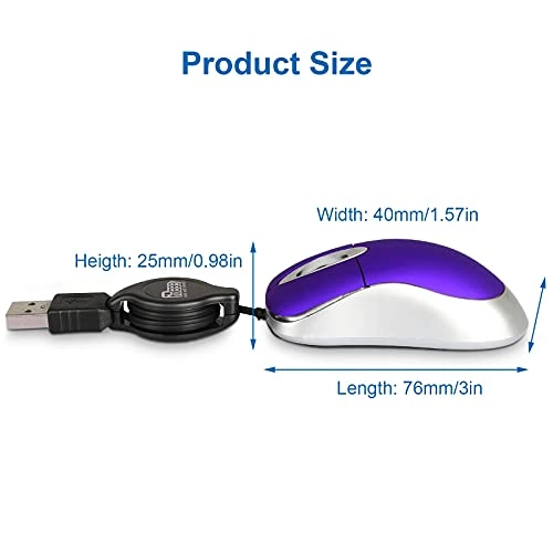 Mini Retractable Cable Wired USB Optical Mouse - USB Wired