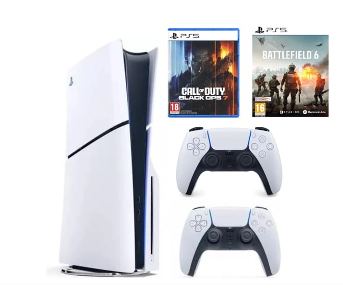 SIE PlayStation 5 Slim Disc - International Version + Extra Dualsense White Controller + Battlefield 6 + Call of Duty: Black Ops 7