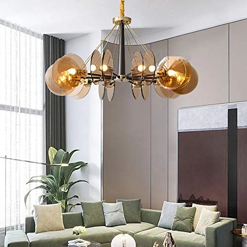 E14 Nordic Post-modern Creative Glass Chandelier - 8 head Soot cover