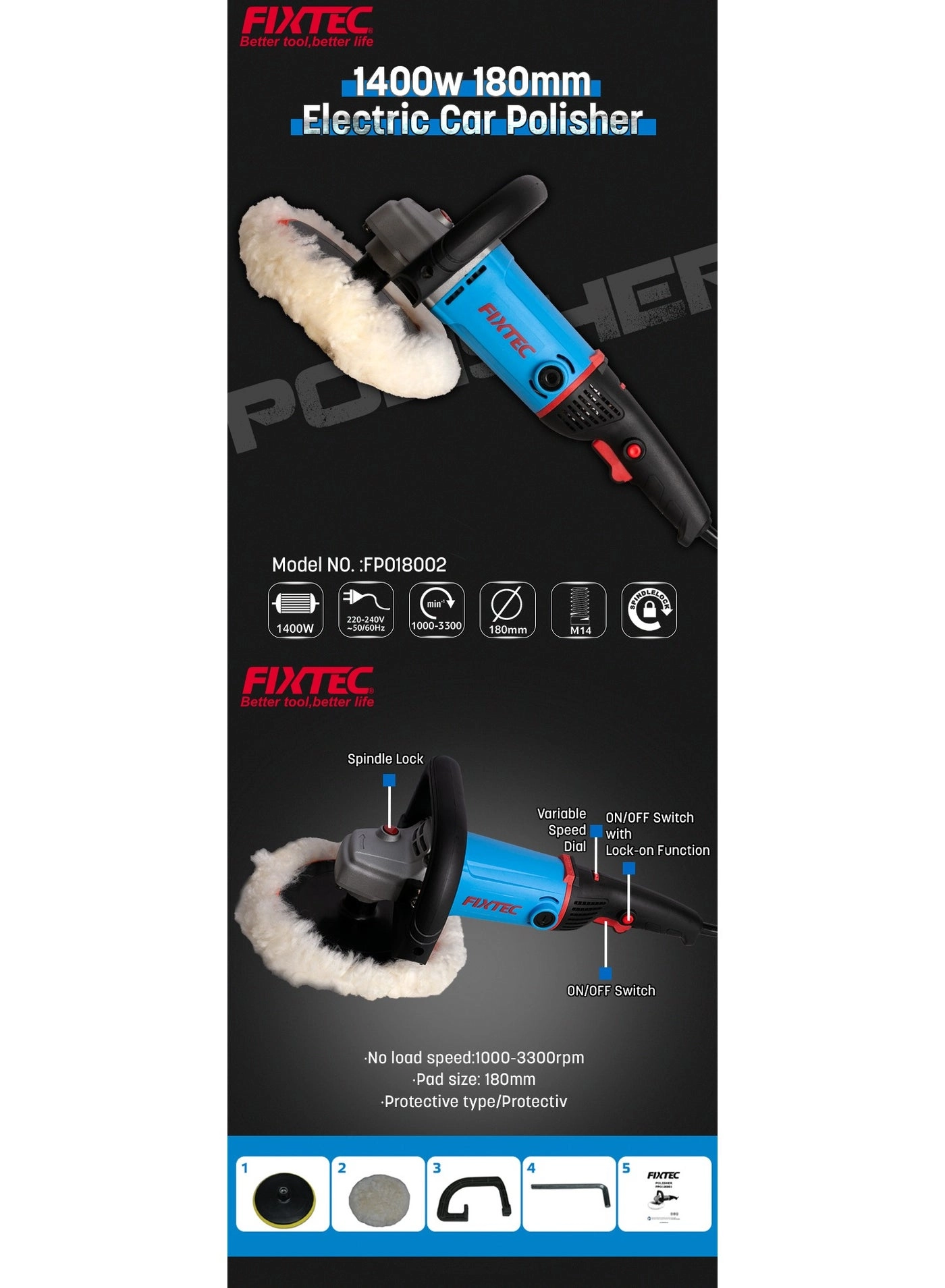 Car Polisher - 1400W 180mm